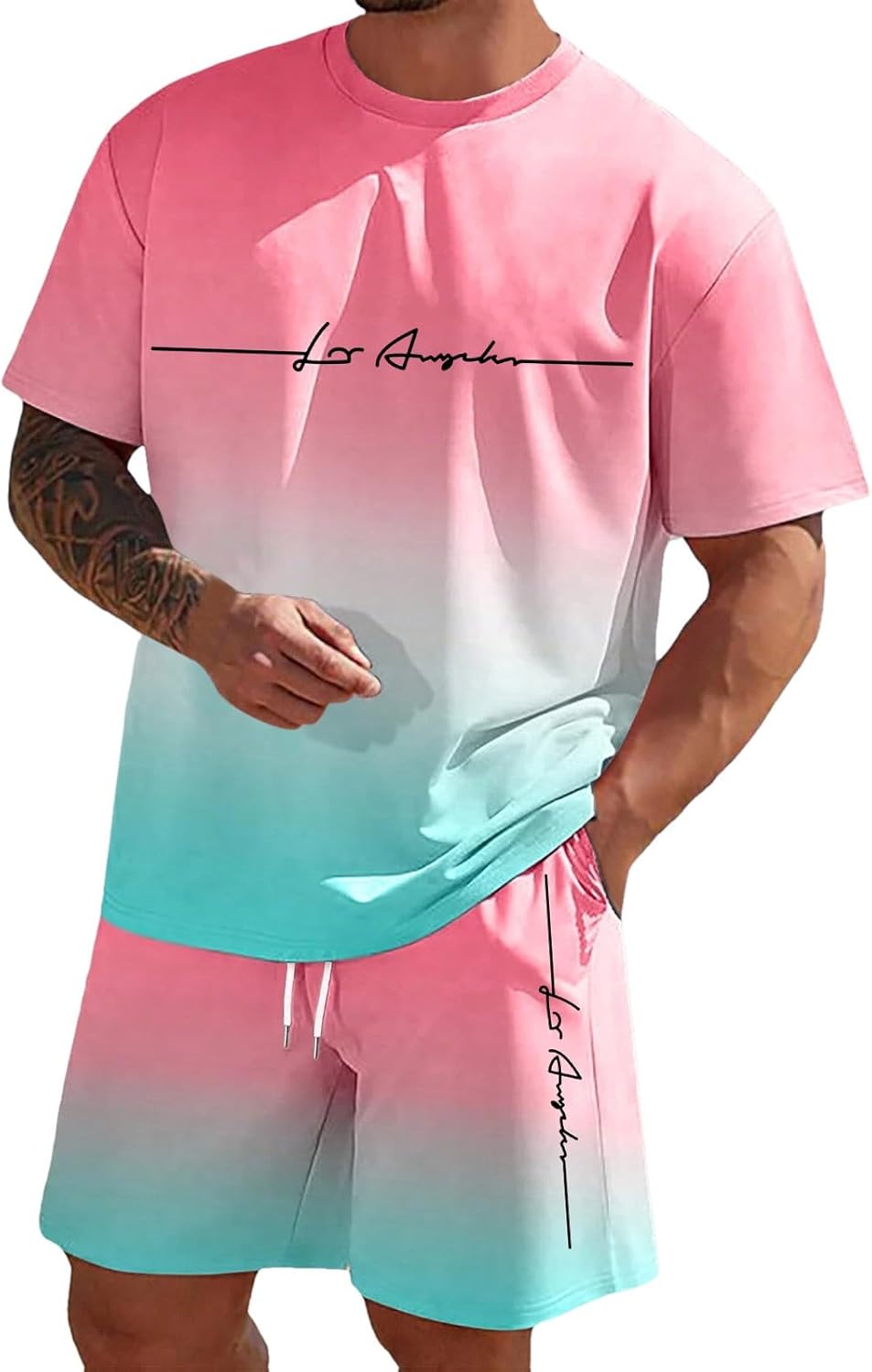 Zannycn Jogginganzug Herren Kurz Trainingsanzug Aufdruck Zweiteiliges Set Freizeit Sportanzug 2 Teiler Lässig Tshirt Und Short Bequeme Freizeitanzug Männer