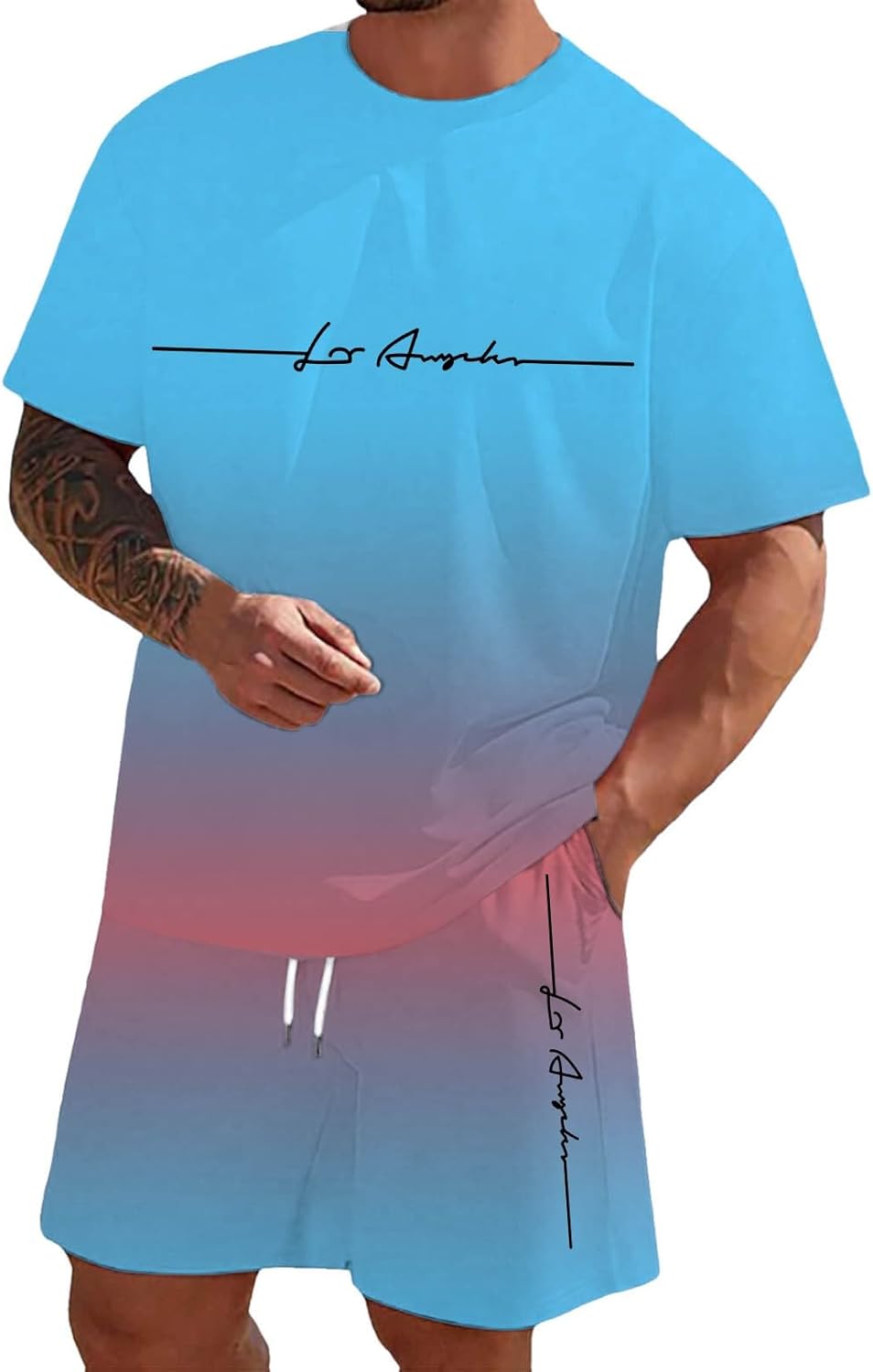 Zannycn Jogginganzug Herren Kurz Trainingsanzug Aufdruck Zweiteiliges Set Freizeit Sportanzug 2 Teiler Lässig Tshirt Und Short Bequeme Freizeitanzug Männer