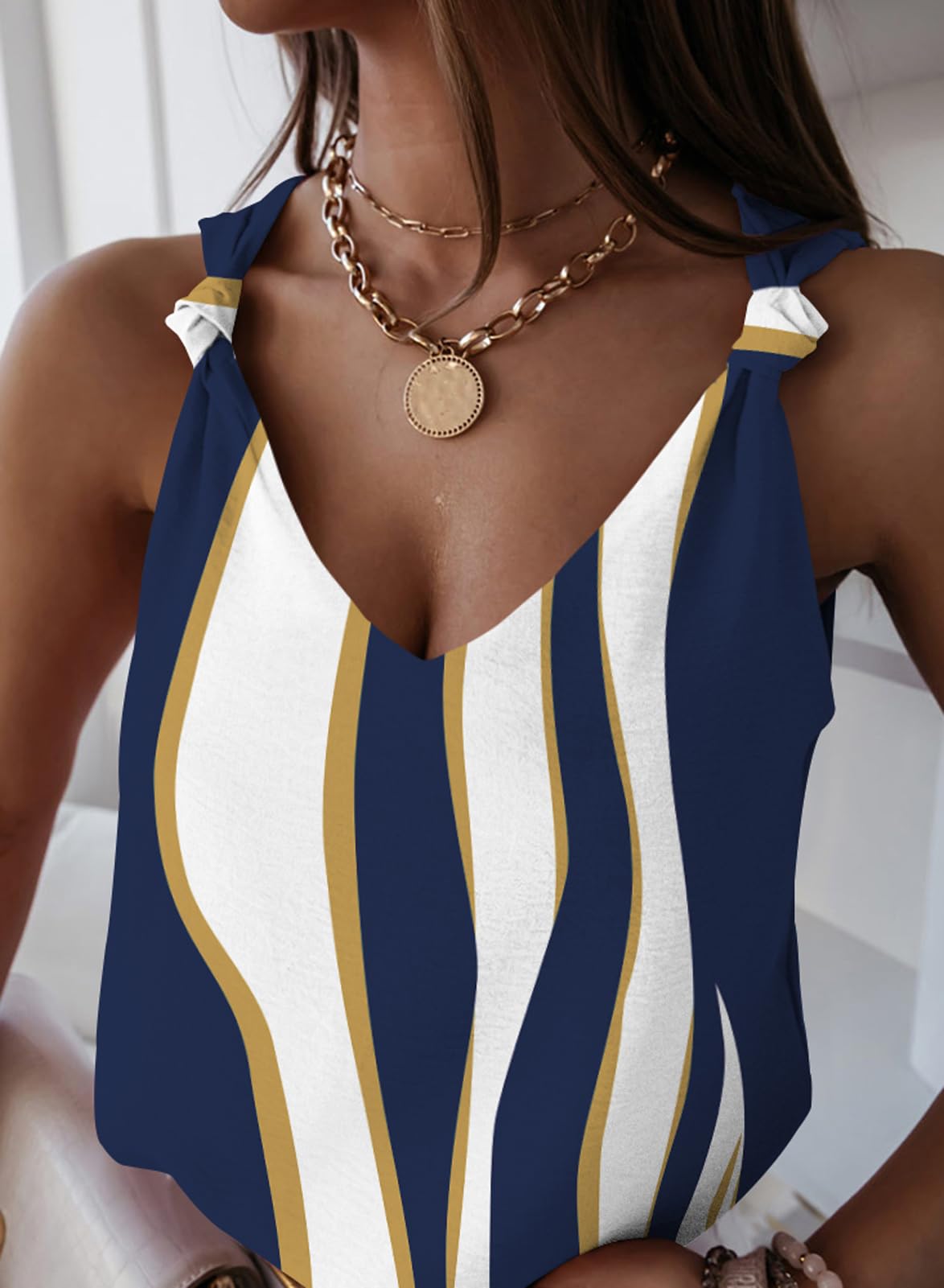 Womens Casual Fashion Tanks Tops V Neck Knotted Detail Tank Tops Sleeveless Blouses Shirts