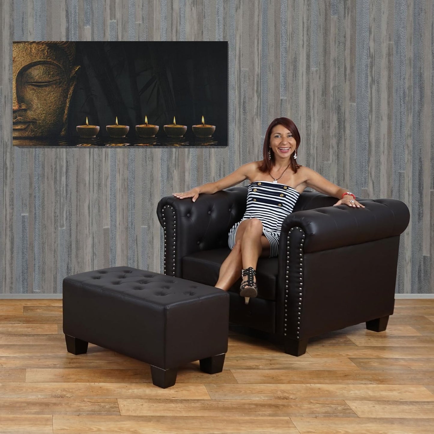 Mendler LED Picture AM Canvas Picture Wall Picture Timer FSC Certified 110 x 55 cm Buddha Flickering