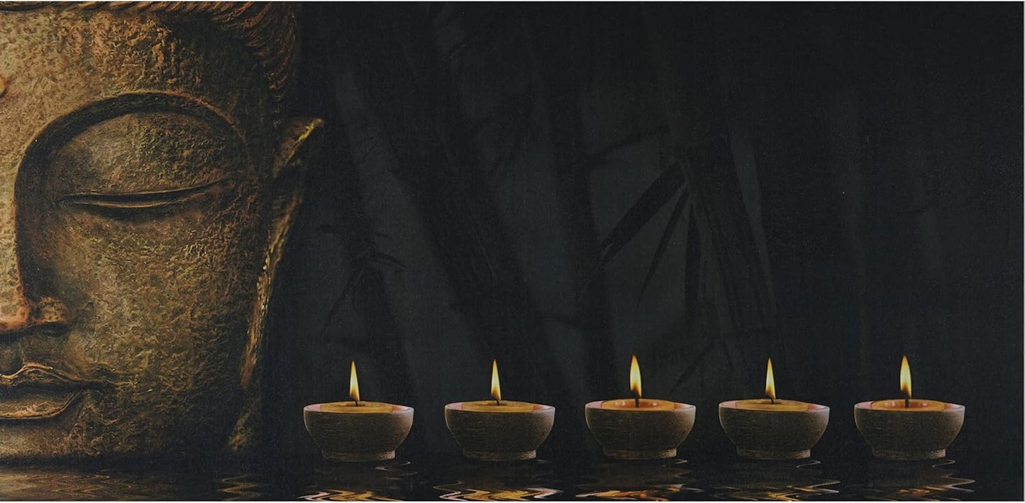 Mendler LED Picture AM Canvas Picture Wall Picture Timer FSC Certified 110 x 55 cm Buddha Flickering